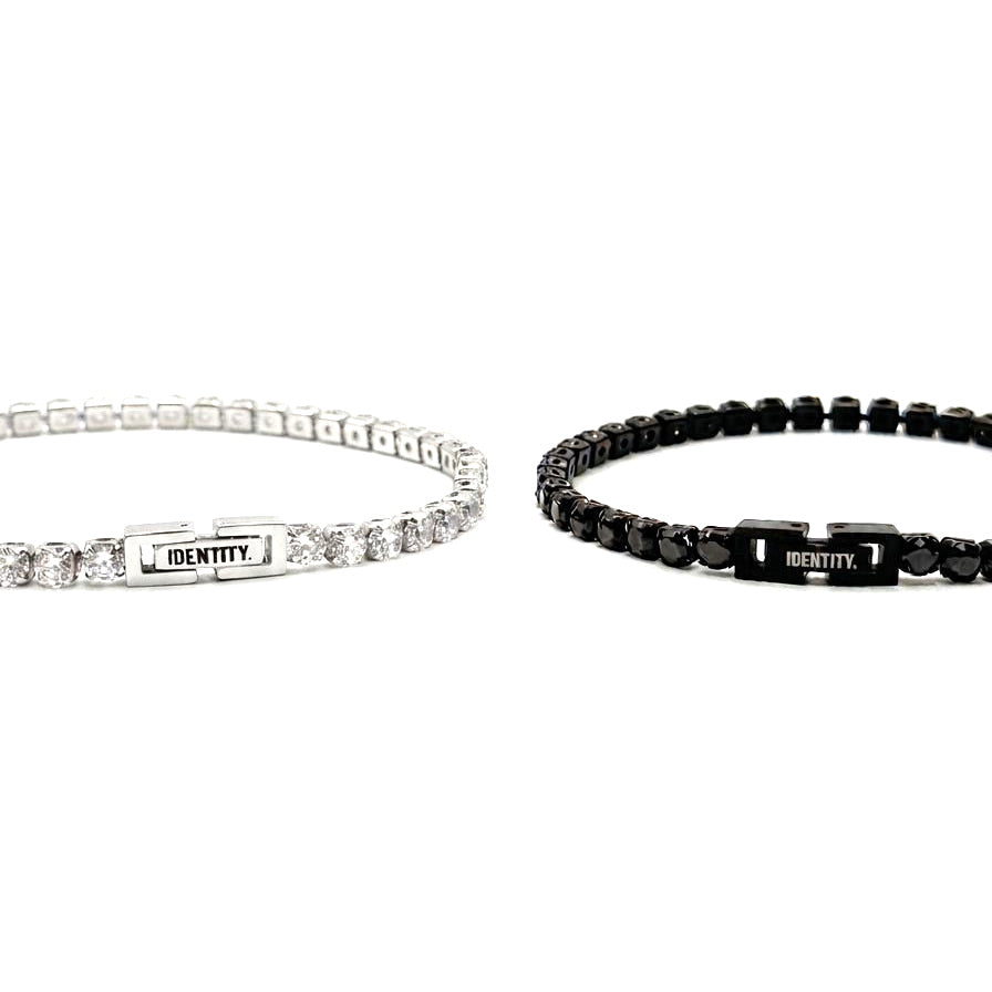 Clarity & Origin Tennis Set: white and black tennis bracelets side by side