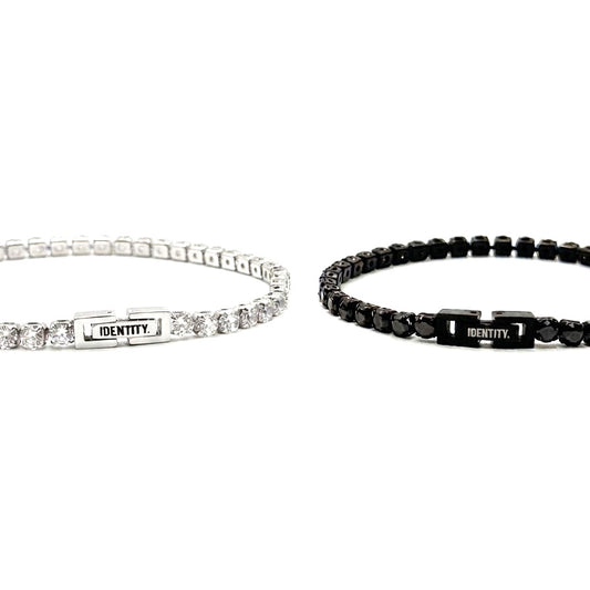 Clarity & Origin Tennis Set: white and black tennis bracelets side by side
